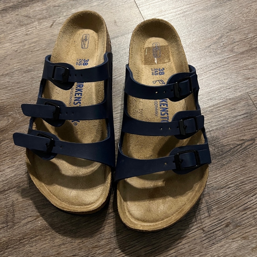 Navy Birkenstocks Florida Soft Footbed